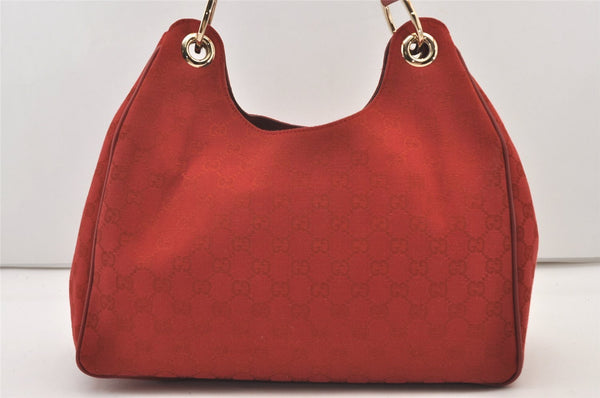 Authentic GUCCI Shoulder Hand Bag Purse GG Canvas Leather 257268 Red 3590J