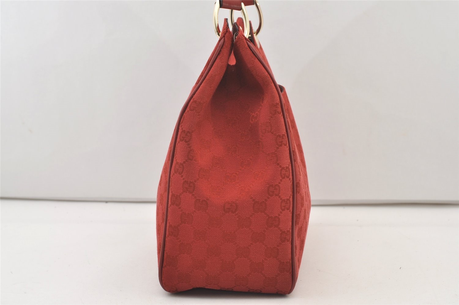 Authentic GUCCI Shoulder Hand Bag Purse GG Canvas Leather 257268 Red 3590J