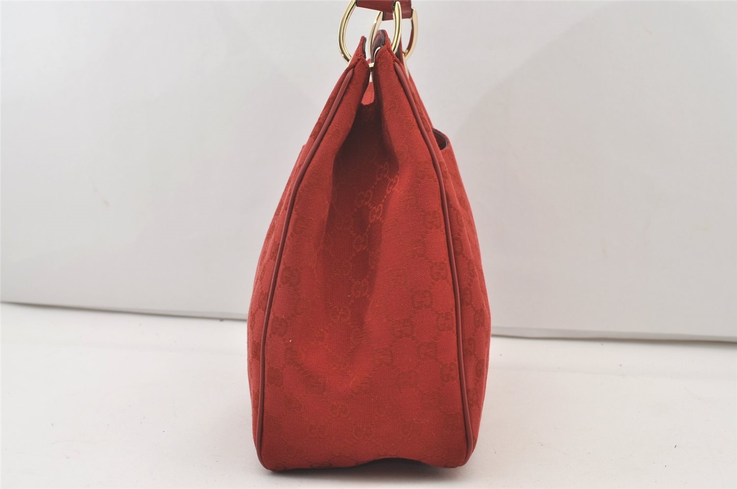 Authentic GUCCI Shoulder Hand Bag Purse GG Canvas Leather 257268 Red 3590J