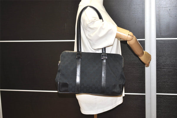Authentic GUCCI Vintage Shoulder Hand Bag GG Canvas Leather Black 3592I