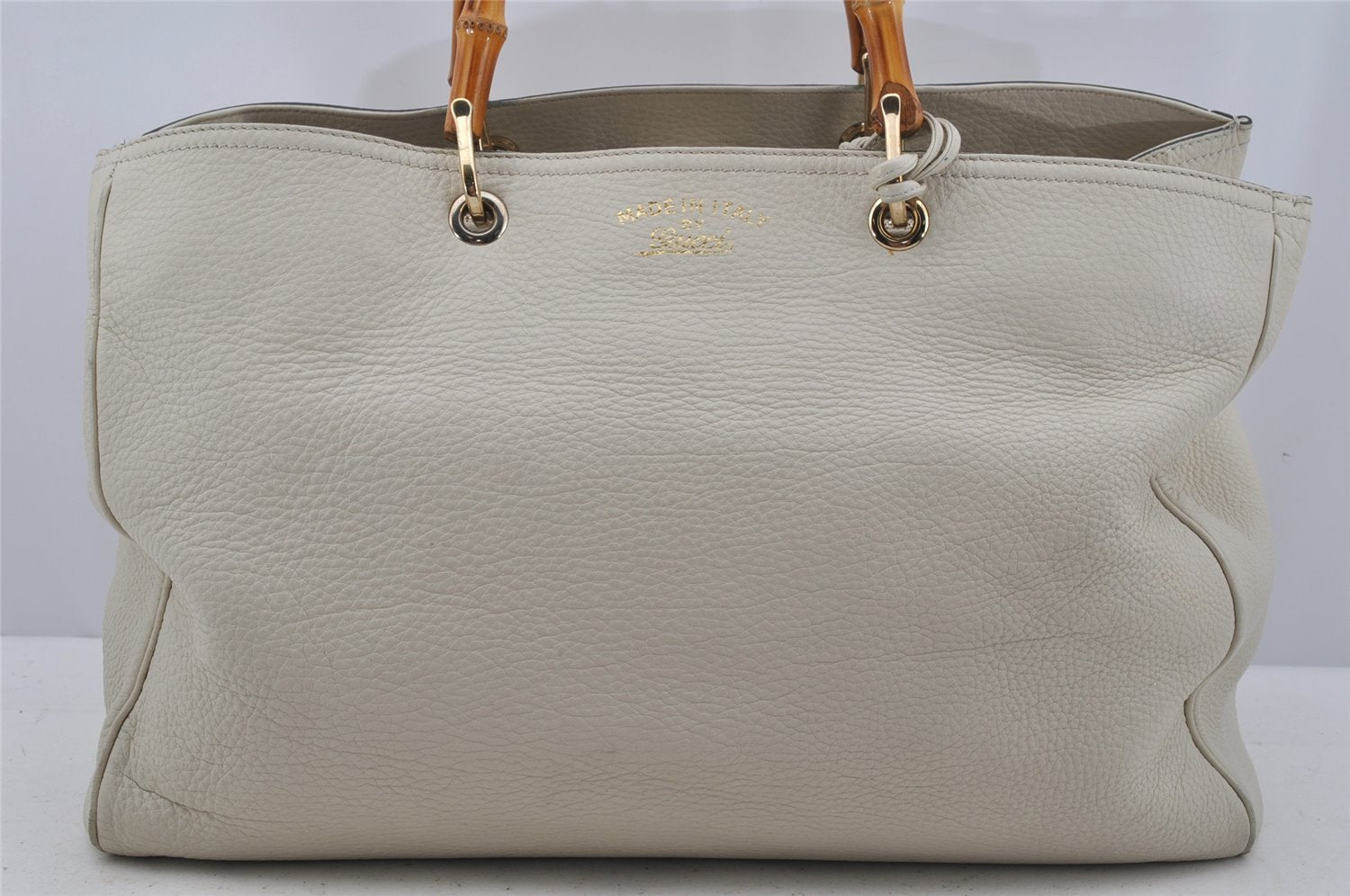 Authentic GUCCI Bamboo Shopper Large 2Way Hand Bag Leather 323658 White 3592J