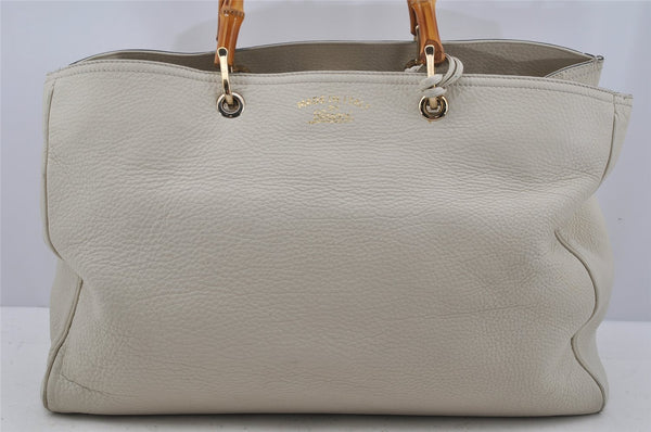 Authentic GUCCI Bamboo Shopper Large 2Way Hand Bag Leather 323658 White 3592J