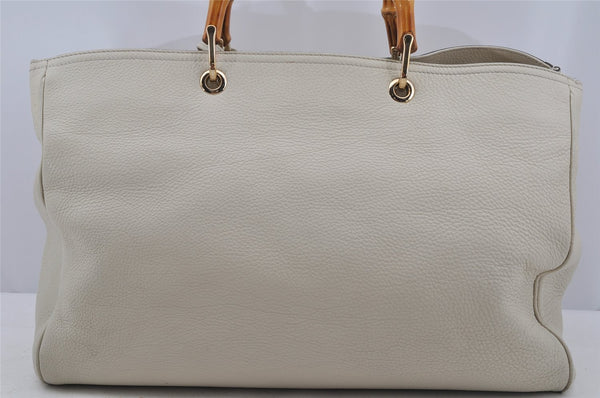 Authentic GUCCI Bamboo Shopper Large 2Way Hand Bag Leather 323658 White 3592J