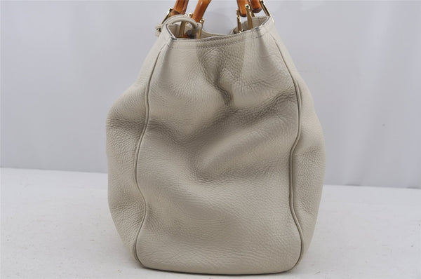 Authentic GUCCI Bamboo Shopper Large 2Way Hand Bag Leather 323658 White 3592J