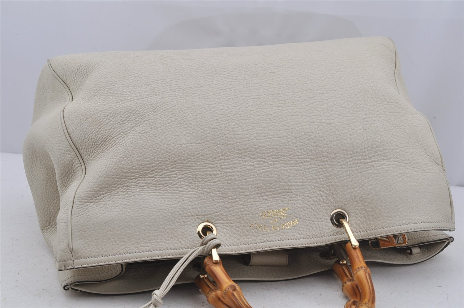Authentic GUCCI Bamboo Shopper Large 2Way Hand Bag Leather 323658 White 3592J
