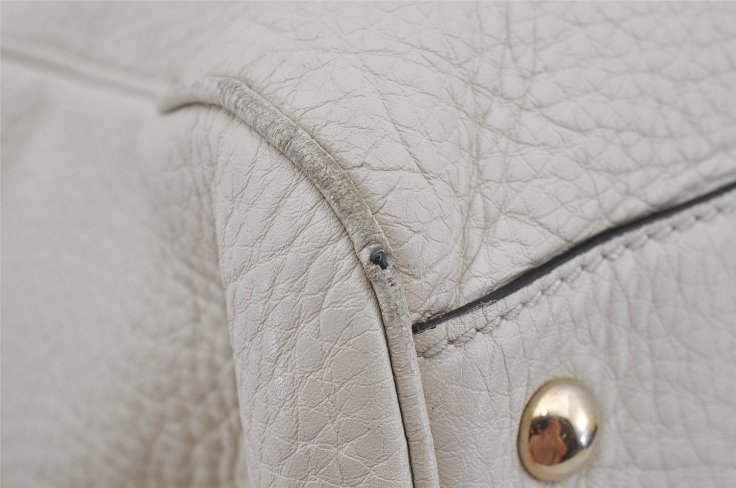 Authentic GUCCI Bamboo Shopper Large 2Way Hand Bag Leather 323658 White 3592J