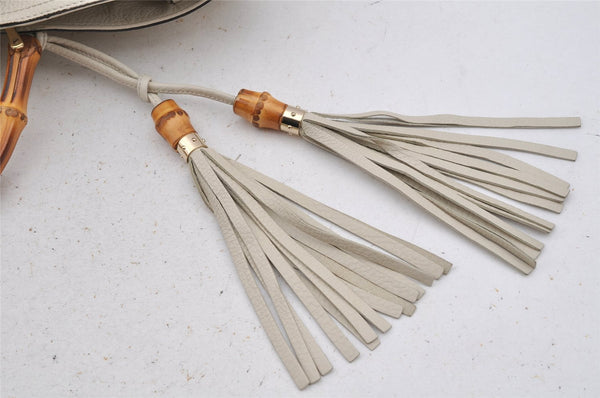 Authentic GUCCI Bamboo Shopper Large 2Way Hand Bag Leather 323658 White 3592J