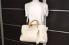 Authentic GUCCI Bamboo Shopper Large 2Way Hand Bag Leather 323658 White 3592J
