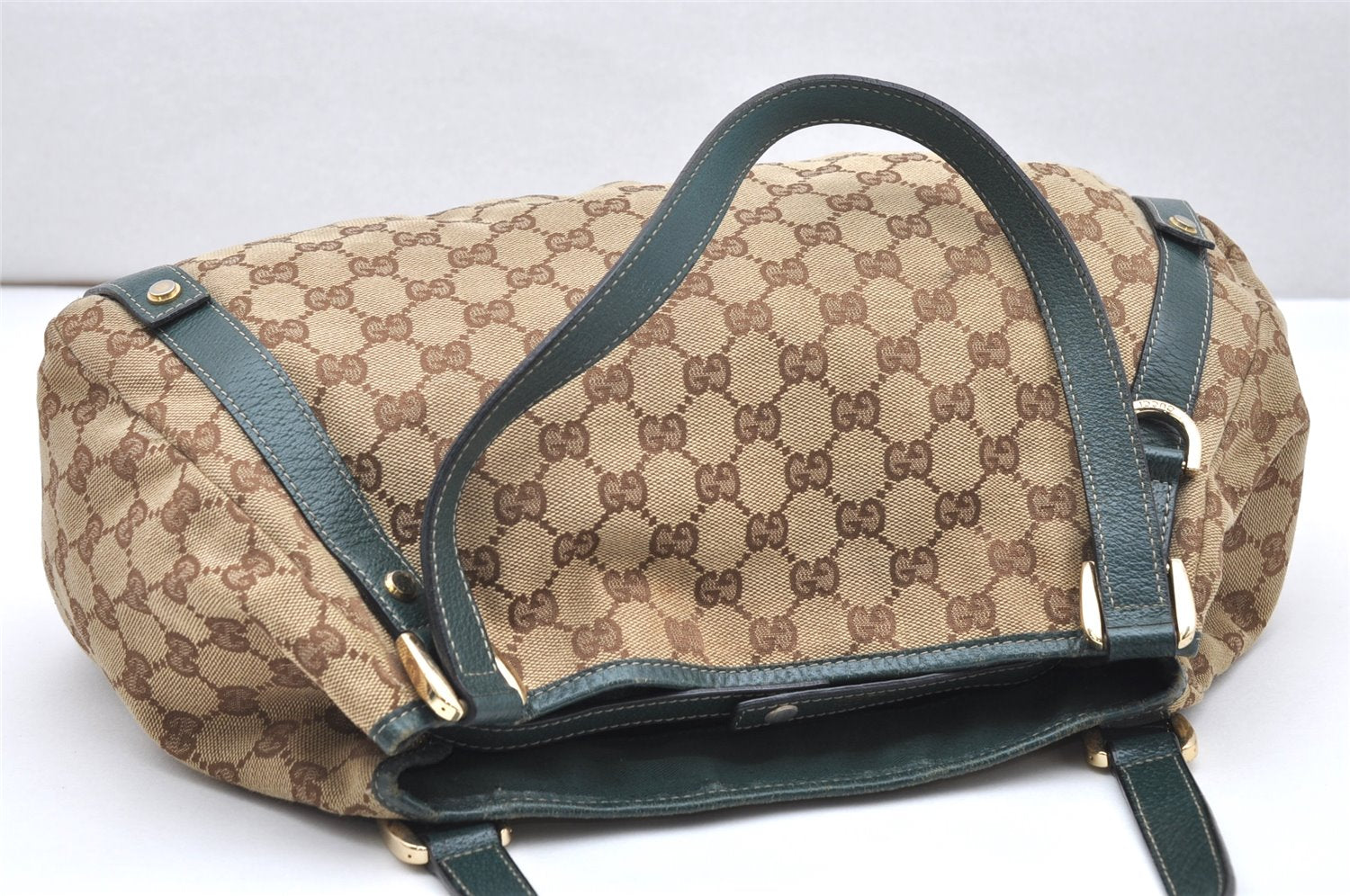 Authentic GUCCI Abbey Shoulder Tote Bag GG Canvas Leather 130736 Brown 3592K