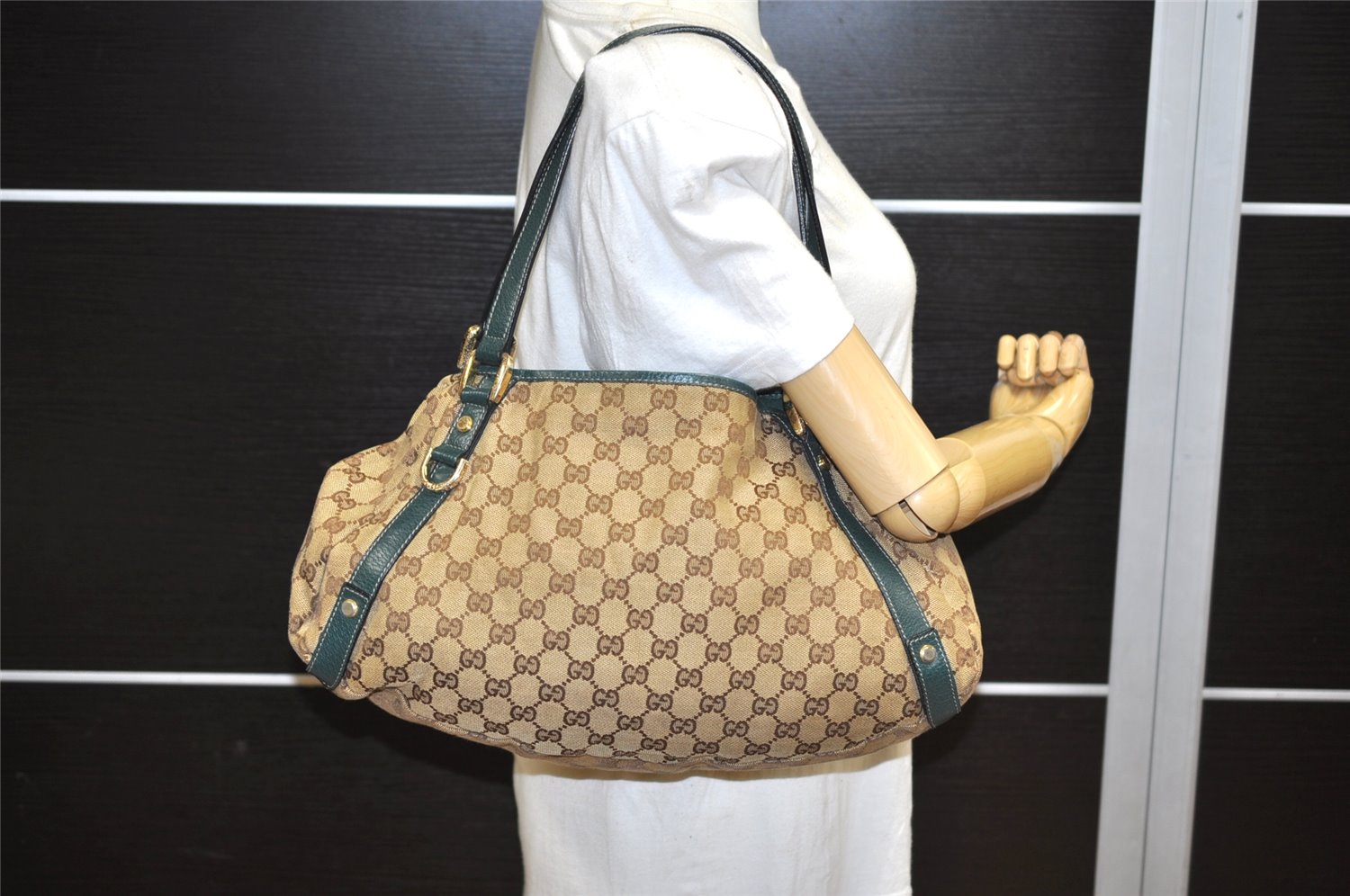 Authentic GUCCI Abbey Shoulder Tote Bag GG Canvas Leather 130736 Brown 3592K