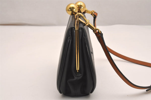 Authentic BURBERRY Vintage Leather Shoulder Cross Body Bag Purse Black 3593J