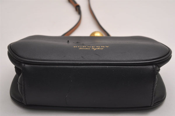 Authentic BURBERRY Vintage Leather Shoulder Cross Body Bag Purse Black 3593J