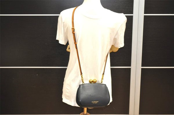 Authentic BURBERRY Vintage Leather Shoulder Cross Body Bag Purse Black 3593J