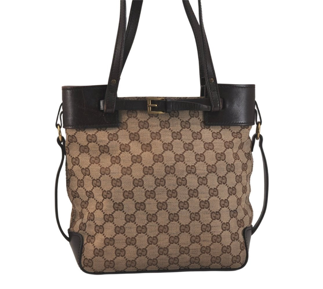 Authentic GUCCI Vintage Shoulder Tote Bag GG Canvas Leather 107757 Brown 3593K