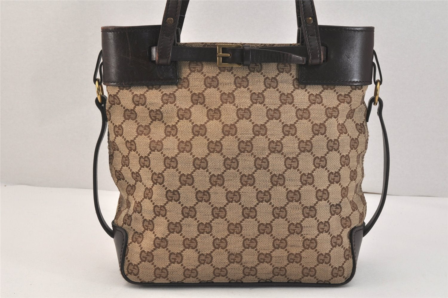 Authentic GUCCI Vintage Shoulder Tote Bag GG Canvas Leather 107757 Brown 3593K