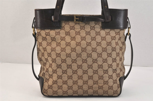 Authentic GUCCI Vintage Shoulder Tote Bag GG Canvas Leather 107757 Brown 3593K