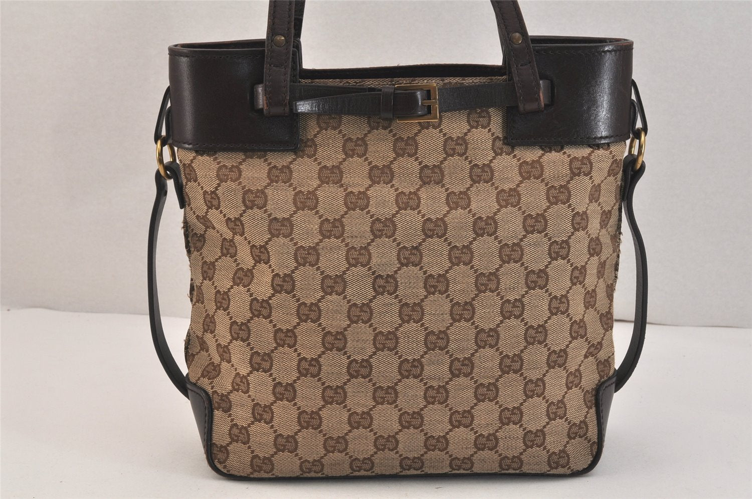 Authentic GUCCI Vintage Shoulder Tote Bag GG Canvas Leather 107757 Brown 3593K