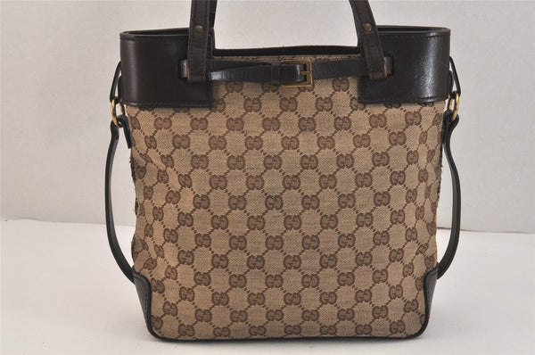 Authentic GUCCI Vintage Shoulder Tote Bag GG Canvas Leather 107757 Brown 3593K