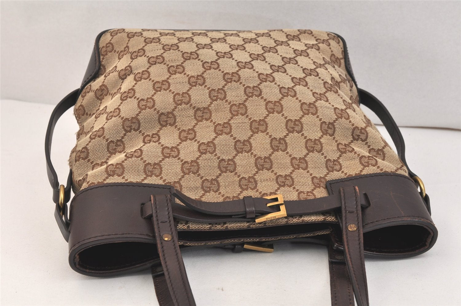 Authentic GUCCI Vintage Shoulder Tote Bag GG Canvas Leather 107757 Brown 3593K