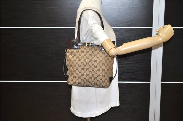 Authentic GUCCI Vintage Shoulder Tote Bag GG Canvas Leather 107757 Brown 3593K