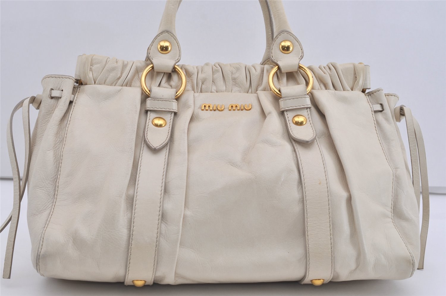 Authentic MIU MIU Vintage Leather 2Way Shoulder Hand Tote Bag Purse White 3594I