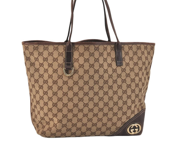 Authentic GUCCI New Britt Shoulder Tote Bag GG Canvas Leather 169945 Brown 3594K