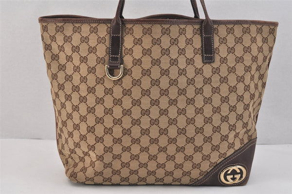 Authentic GUCCI New Britt Shoulder Tote Bag GG Canvas Leather 169945 Brown 3594K