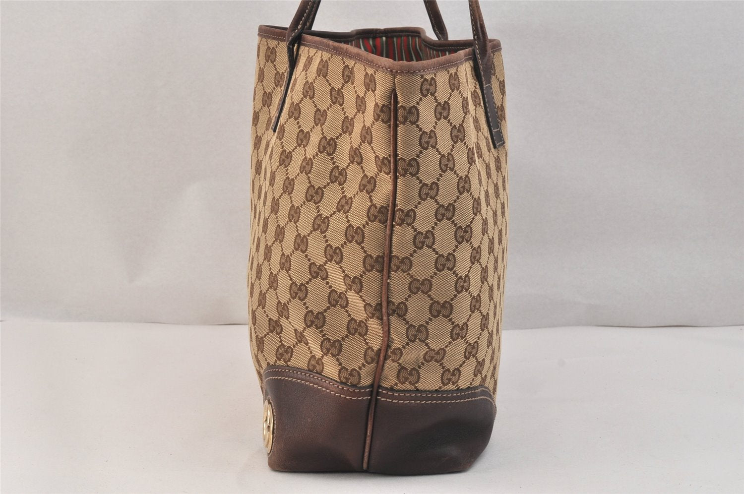 Authentic GUCCI New Britt Shoulder Tote Bag GG Canvas Leather 169945 Brown 3594K
