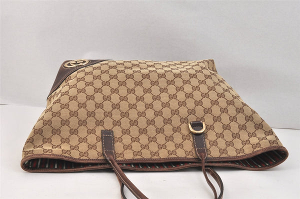 Authentic GUCCI New Britt Shoulder Tote Bag GG Canvas Leather 169945 Brown 3594K