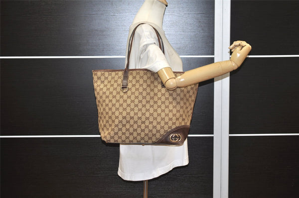 Authentic GUCCI New Britt Shoulder Tote Bag GG Canvas Leather 169945 Brown 3594K