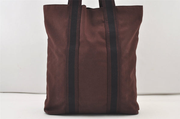 Authentic HERMES Fourre Tout Cabas Hand Tote Bag Canvas Bordeaux Black 3595J