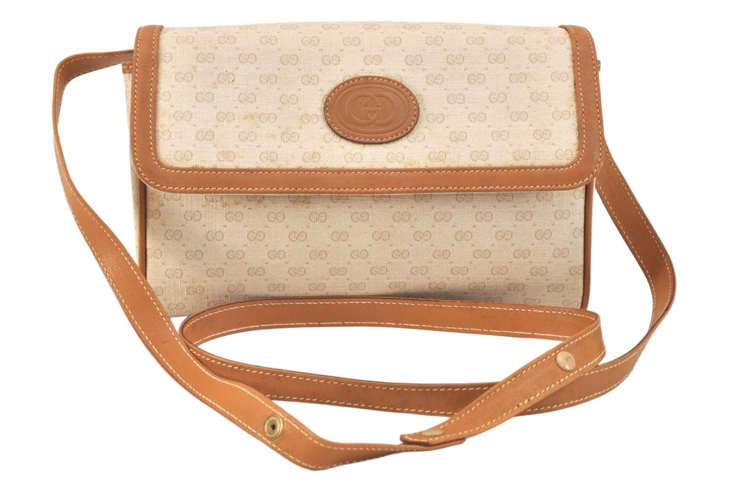 Authentic GUCCI Micro GG PVC Leather Shoulder Cross Body Bag Purse Beige 3595K