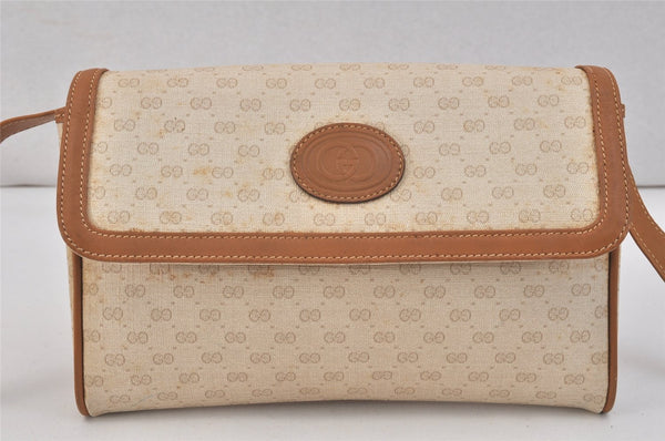 Authentic GUCCI Micro GG PVC Leather Shoulder Cross Body Bag Purse Beige 3595K
