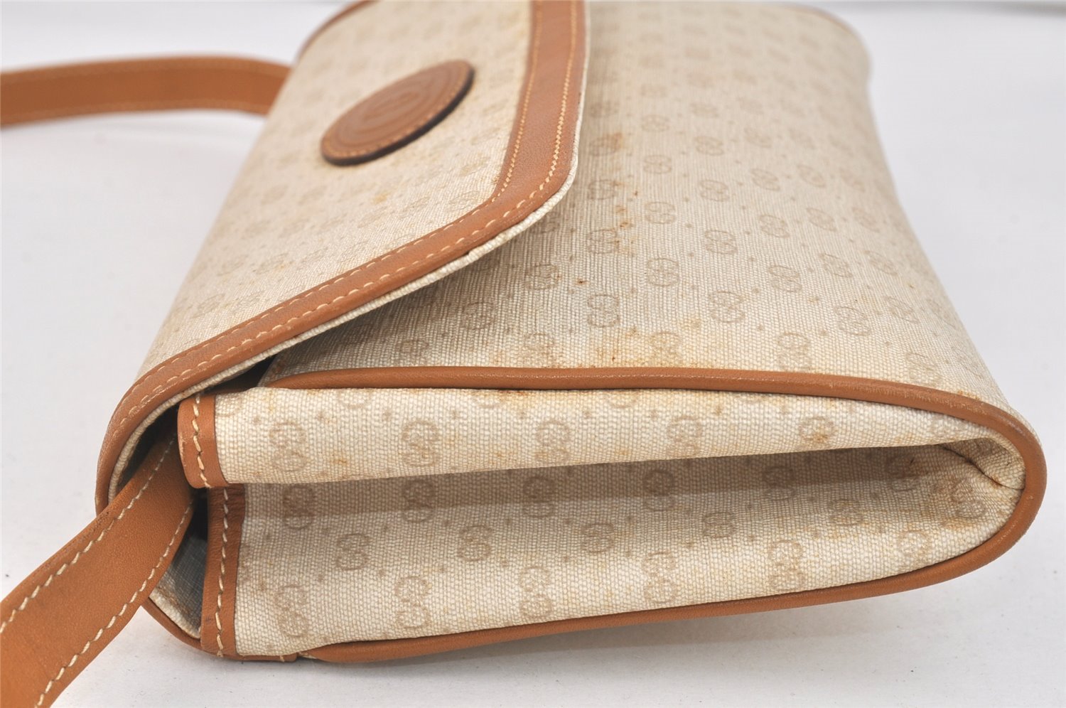 Authentic GUCCI Micro GG PVC Leather Shoulder Cross Body Bag Purse Beige 3595K