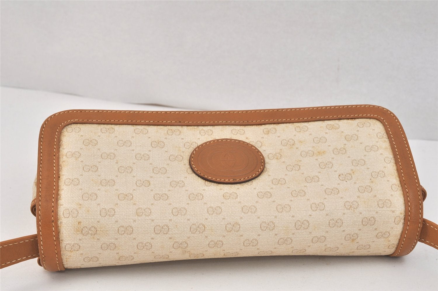 Authentic GUCCI Micro GG PVC Leather Shoulder Cross Body Bag Purse Beige 3595K