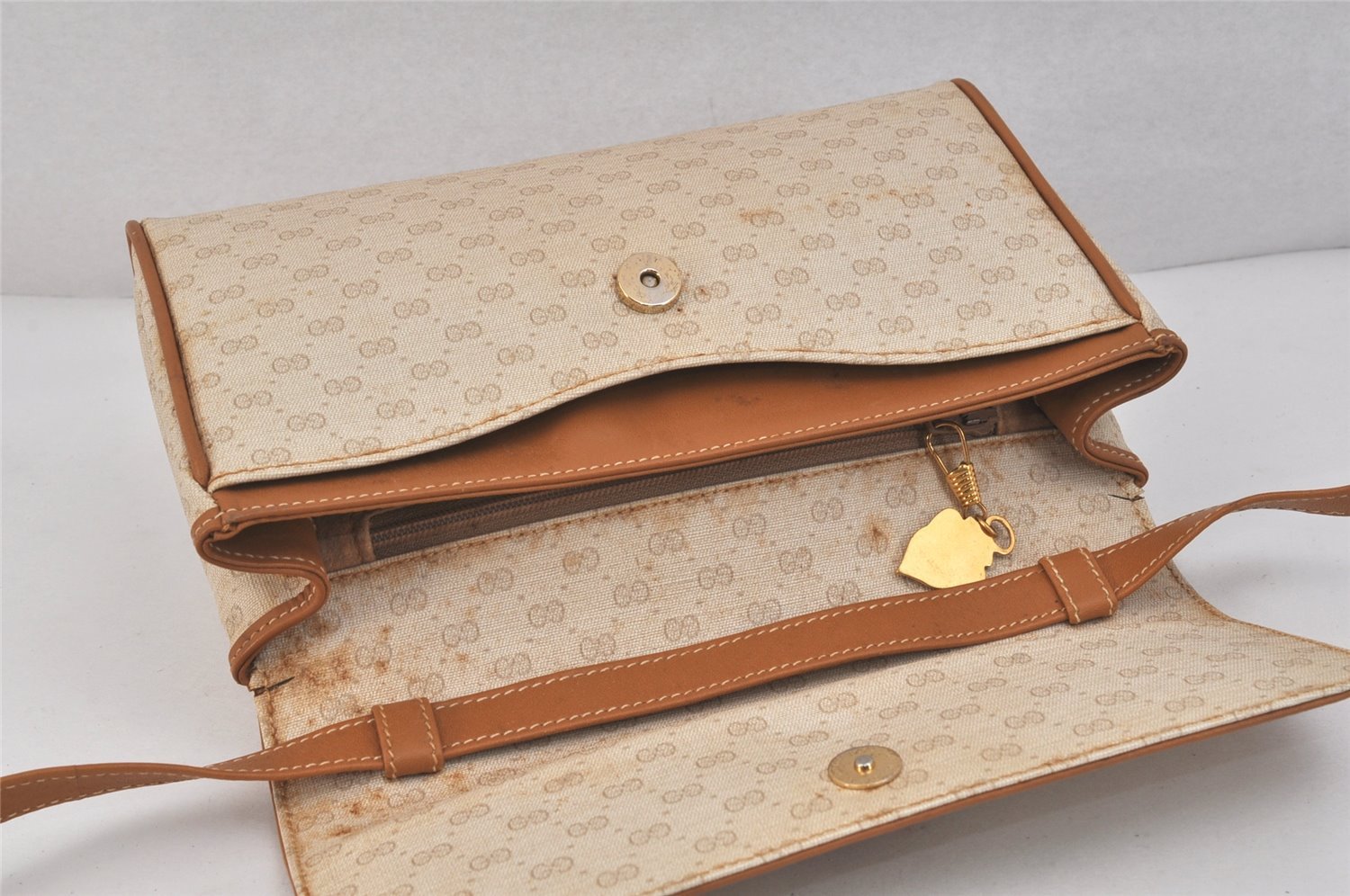 Authentic GUCCI Micro GG PVC Leather Shoulder Cross Body Bag Purse Beige 3595K