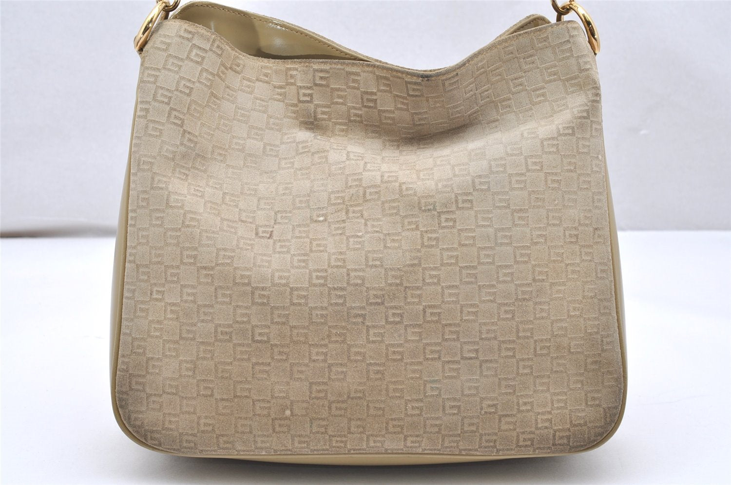 Authentic GUCCI Bamboo Square GG Shoulder Bag Suede Leather 96059 Beige 3596K