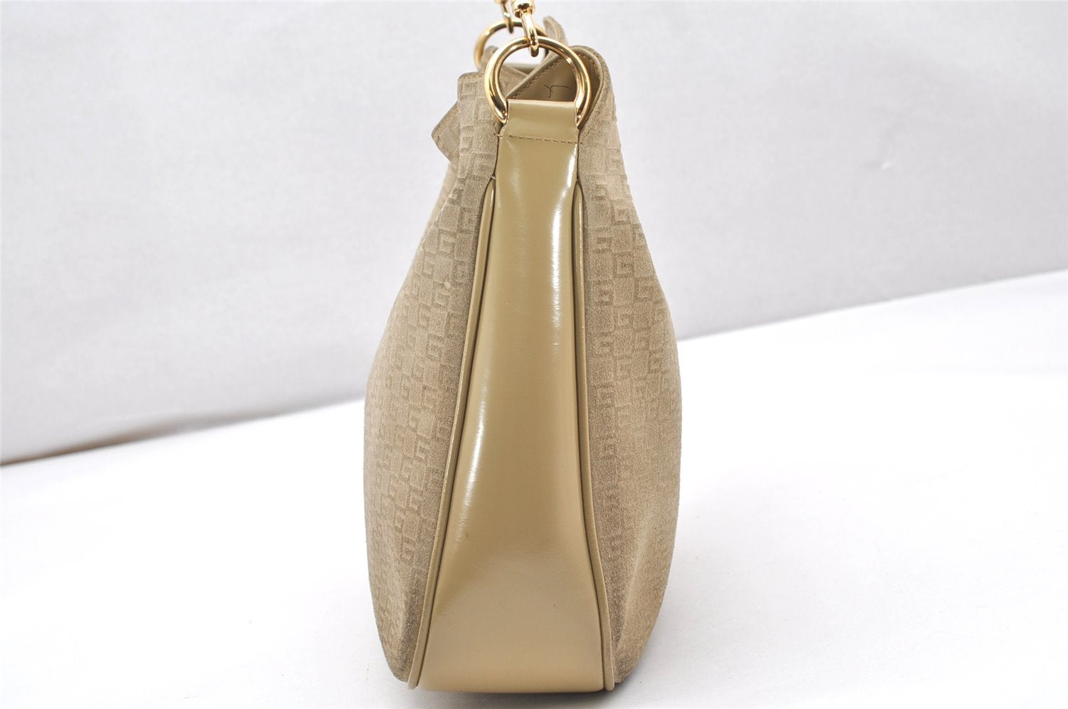 Authentic GUCCI Bamboo Square GG Shoulder Bag Suede Leather 96059 Beige 3596K