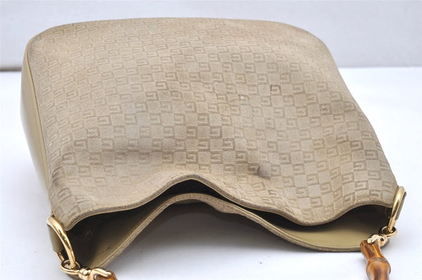Authentic GUCCI Bamboo Square GG Shoulder Bag Suede Leather 96059 Beige 3596K