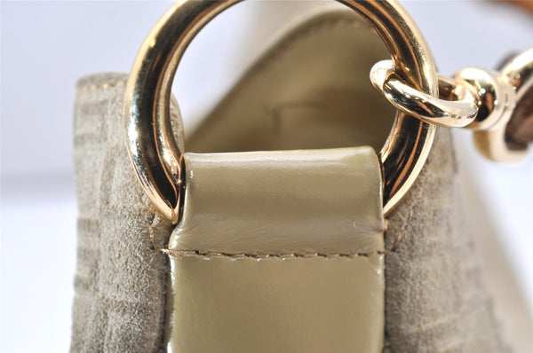 Authentic GUCCI Bamboo Square GG Shoulder Bag Suede Leather 96059 Beige 3596K
