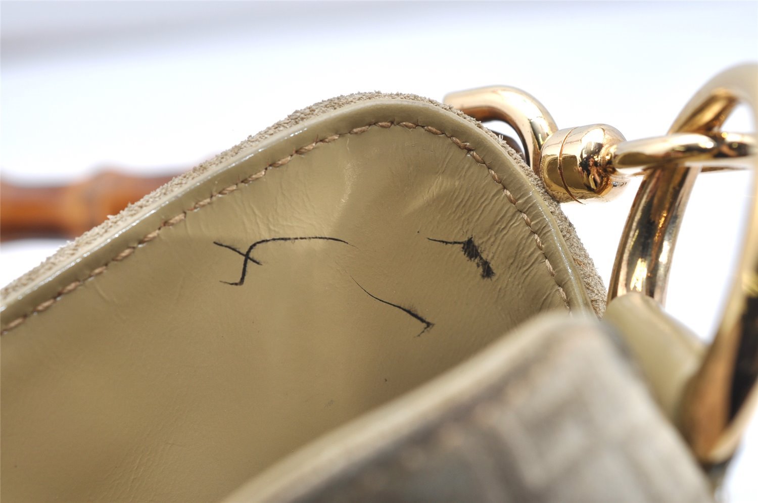 Authentic GUCCI Bamboo Square GG Shoulder Bag Suede Leather 96059 Beige 3596K