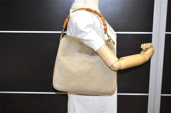 Authentic GUCCI Bamboo Square GG Shoulder Bag Suede Leather 96059 Beige 3596K
