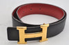 Authentic HERMES Constance Vintage Leather Belt Size 60cm 23.6" Black Red 3597J