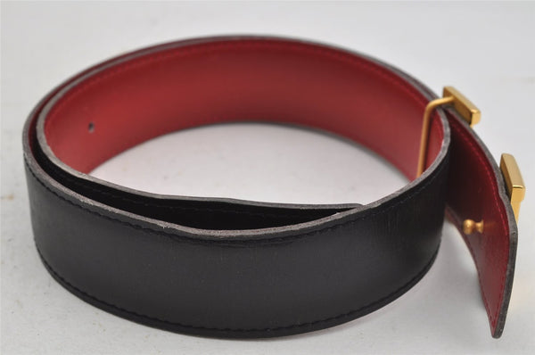 Authentic HERMES Constance Vintage Leather Belt Size 60cm 23.6" Black Red 3597J