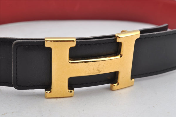 Authentic HERMES Constance Vintage Leather Belt Size 60cm 23.6" Black Red 3597J