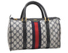 Authentic GUCCI Sherry Line Hand Boston Bag GG PVC Leather Navy Blue Junk 3597K