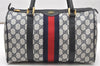 Authentic GUCCI Sherry Line Hand Boston Bag GG PVC Leather Navy Blue Junk 3597K