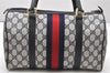 Authentic GUCCI Sherry Line Hand Boston Bag GG PVC Leather Navy Blue Junk 3597K