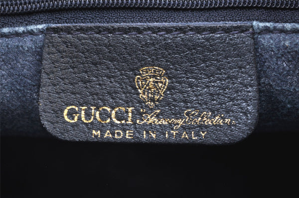 Authentic GUCCI Sherry Line Hand Boston Bag GG PVC Leather Navy Blue Junk 3597K