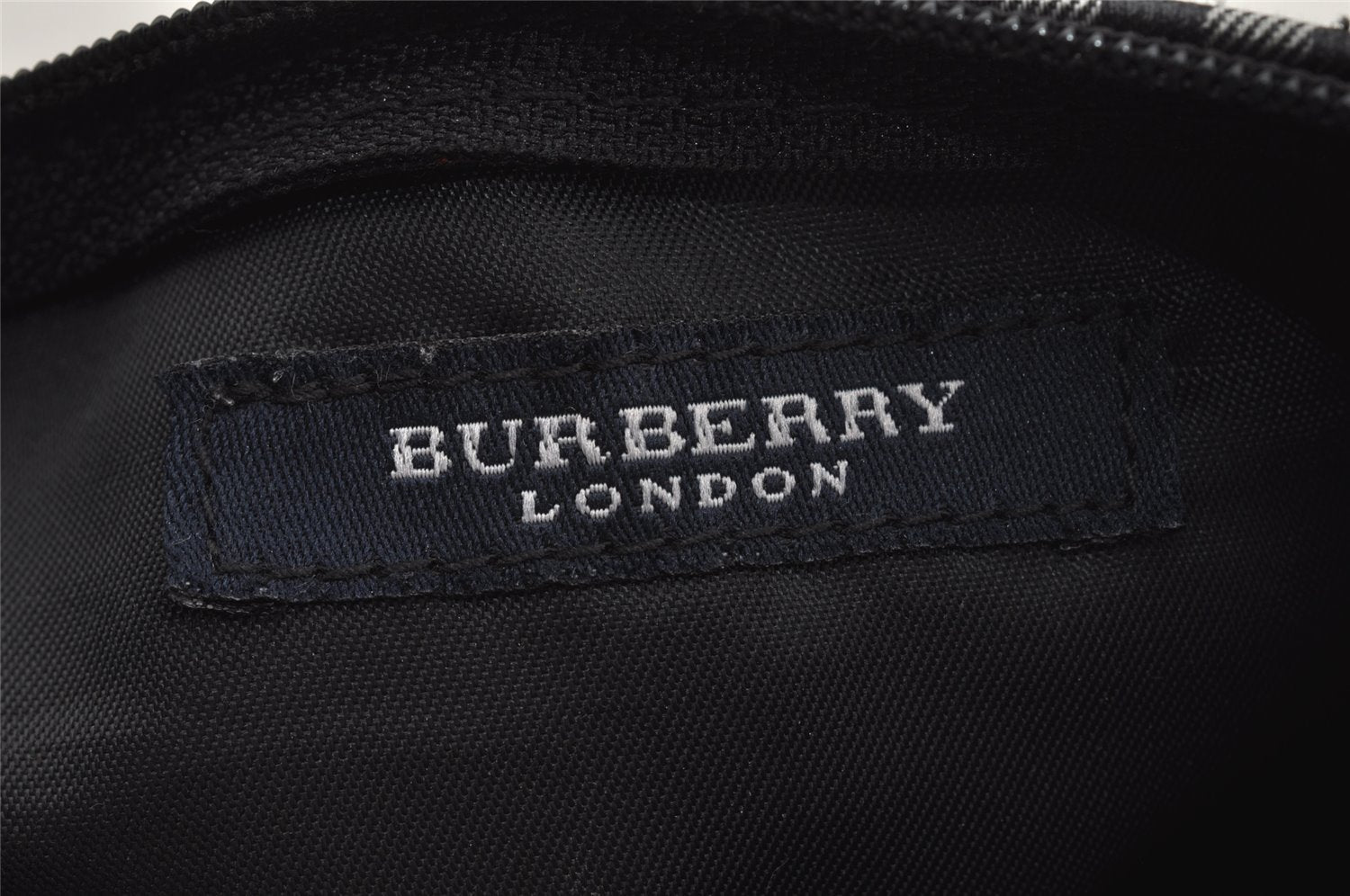 Authentic BURBERRY Vintage Check Hand Bag Pouch Purse Nylon Leather Black 3599J